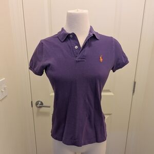 Ralph Lauren Purple Polo with Orange Emblem Size M, Skinny Fit